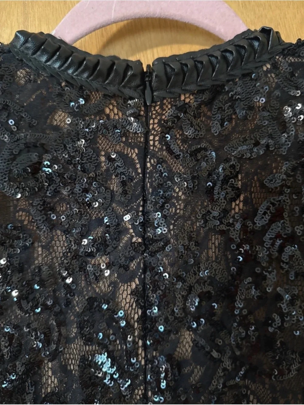 NADINE MERABI Black Sequin Lace Long-Sleeve Fitted Jumpsuit